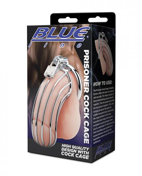 Blue Line Prisoner Cock Cage - Silver - Click Image to Close