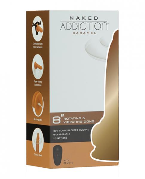 Naked Addiction 8" Rotating & Vibrating Dong W/remote - Caramel - Click Image to Close