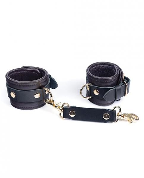 Spartacus Wrist Restraints - Brown Leather W/gold Accent Hardware - Click Image to Close