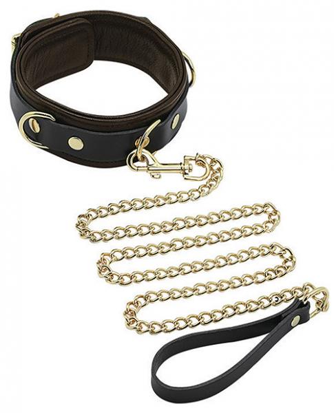 Spartacus Collar & Leash Brown Leather Gold Accent Hardware - Click Image to Close