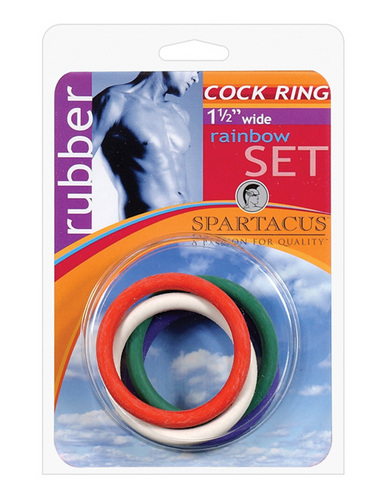 1.5in rubber cock ring set - rainbow pack of 5