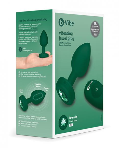 B-vibe Remote Control Vibrating Jewel Plug (m/l) - Emerald Green - Click Image to Close