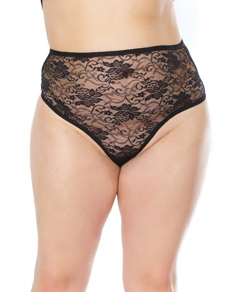 Stretch Lace High Waist Thong Black Os/xl - Click Image to Close