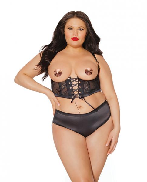 Black Label Lace Panels Harness & Panty Black Os/xl - Click Image to Close