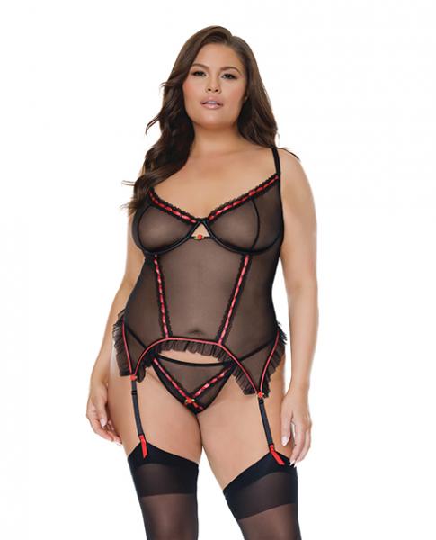 Mesh Underwire Garterbelt Bustier W/g-string Black 3x/4x - Click Image to Close