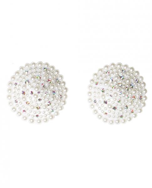 Pearl & Rhinestones Round Reusable Pasties - White O/s