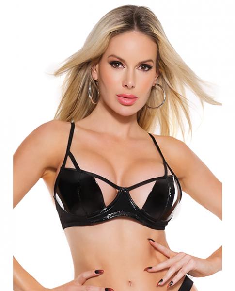 Darque Pvc Cutaway Cup Strappy Bra Black Md