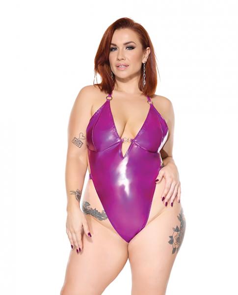 Darque Pvc Halter Teddy W/adjustable Straps - Purple Qn