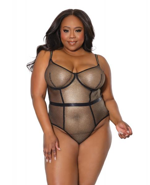 Holiday Metallic Fishnet Teddy W/underwire Cups Black/gold 1x/2x - Click Image to Close