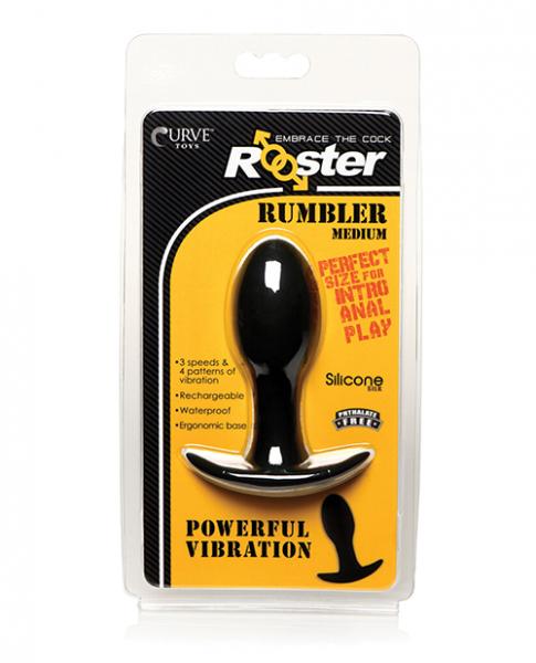 Curve Toys Rooster Rumbler Vibrating Silicone Anal Plug Medium - Black - Click Image to Close