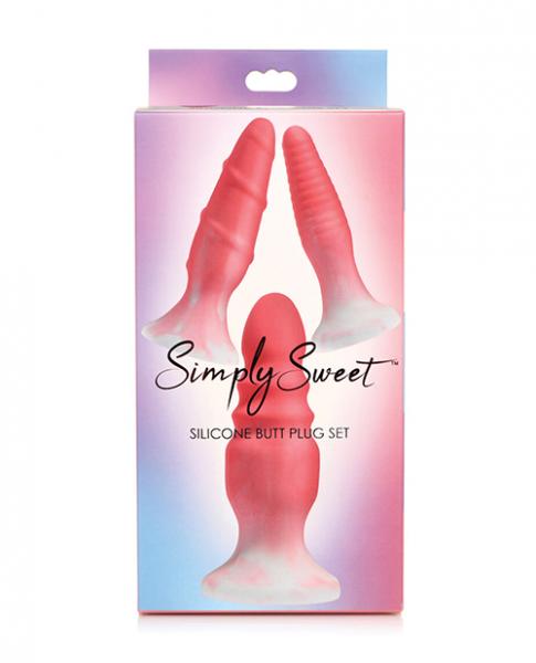 Curve Toys Simply Sweet Silicone Butt Plug Set - Pink - Click Image to Close