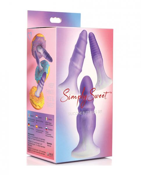 Curve Toys Simply Sweet Silicone Butt Plug Set - Purple - Click Image to Close