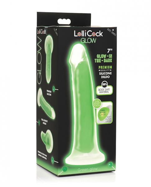 Curve Toys Lollicock 7" Glow In The Dark Silicone Dildo - Green - Click Image to Close