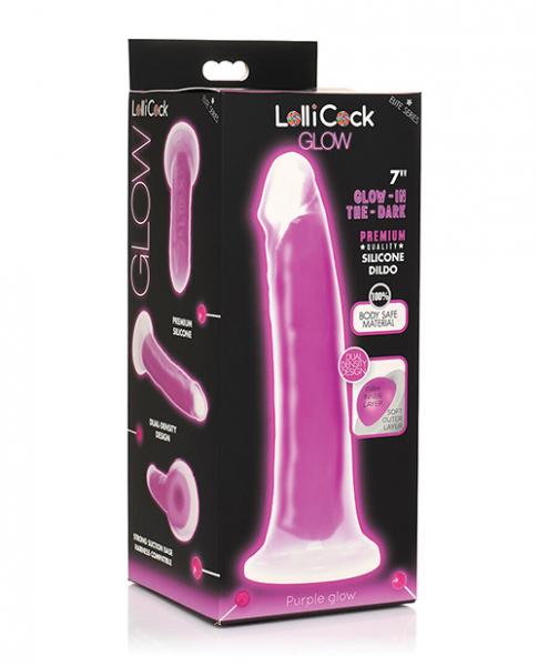 Curve Toys Lollicock 7" Glow In The Dark Silicone Dildo - Purple - Click Image to Close