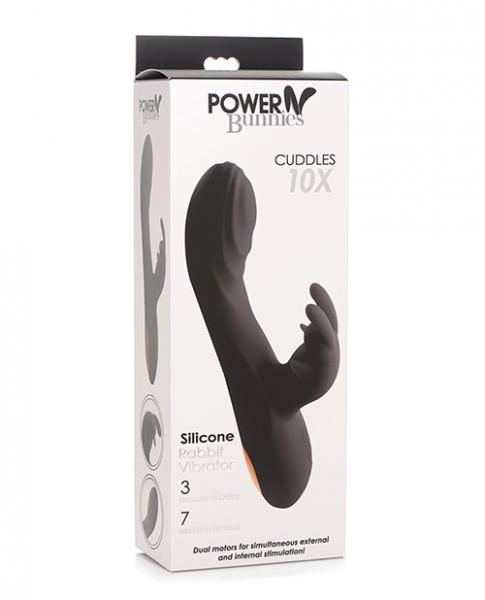 Curve Novelties Power Bunnies Cuddles 10x Silicone Rabbit Vibrator - Black - Click Image to Close