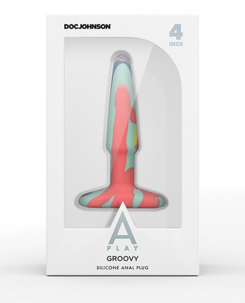 A Play 4" Groovy Silicone Anal Plug - Multicolor/yellow