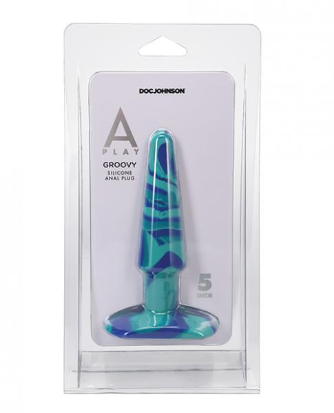 A Play 5" Groovy Silicone Anal Plug - Ocean