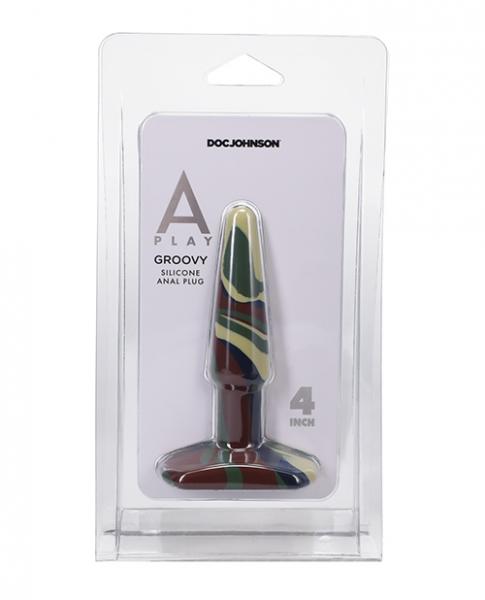 A Play 4" Groovy Silicone Anal Plug - Camouflage