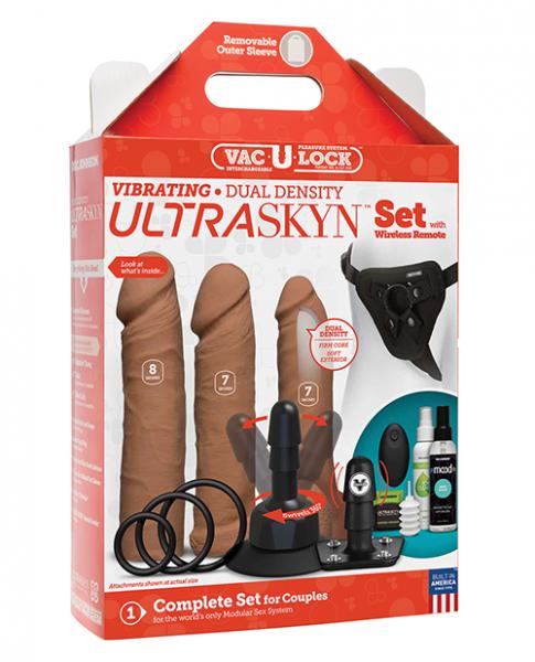 Vac-U-Lock Vibrating Ultraskyn Couples Set with Remote - Tan - Click Image to Close