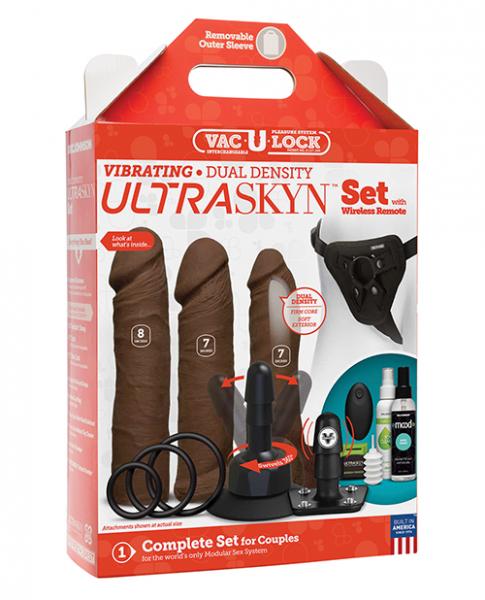 Vac-U-Lock Vibrating Ultraskyn Couples Set with Remote - Brown - Click Image to Close