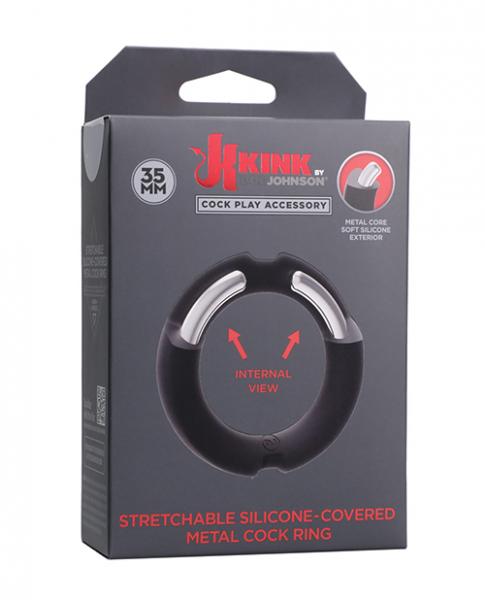 Merci Hybrid Silicone Covered Metal Cock Ring - 35 Mm Black