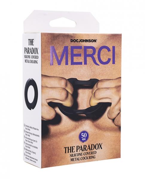 Merci Hybrid Silicone Covered Metal Cock Ring - 50 Mm Black