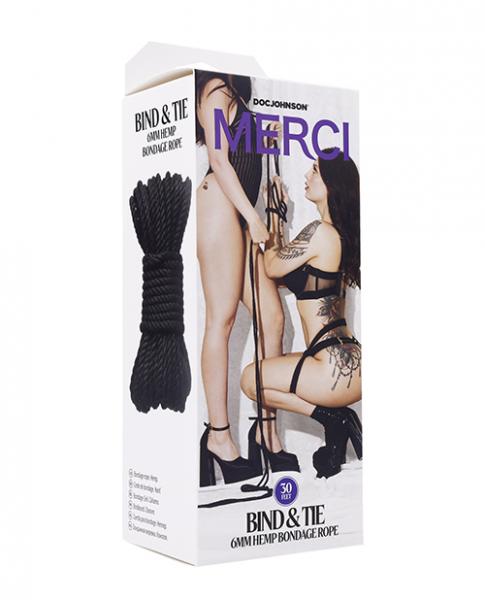 Merci Bind & Tie Hemp Bondage Rope - 30 Ft - Black