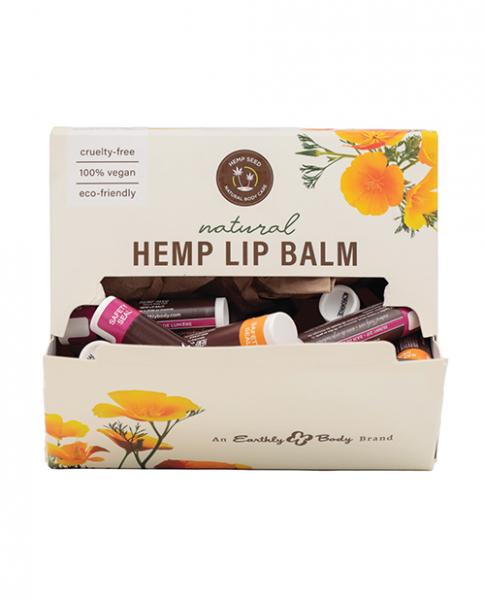 Earthly Body Hemp Seed Lip Balm Stick Display - Box Of 48 Asst. Scents