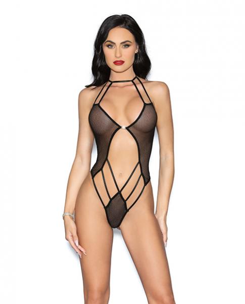 Fishnet Teddy W/jewel Detail Black O/s - Click Image to Close