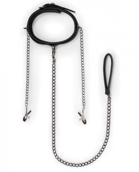 Easy Toys Lead & Nipple Clamps, Collar Restraint Set Black - Click Image to Close