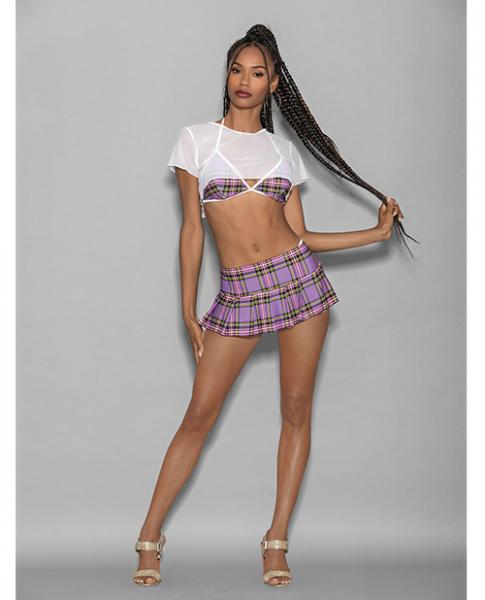 Euphoria 5 Pc Girly Adult School Girl Purple Plaid O/s - Click Image to Close