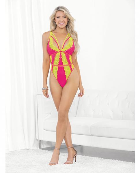 Festival Wear Strappy Teddy W/brazilian Back Neon Lg - Click Image to Close