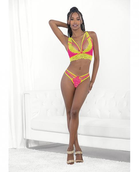 Festival Wear Strappy Lace Top & G-string Neon Sm