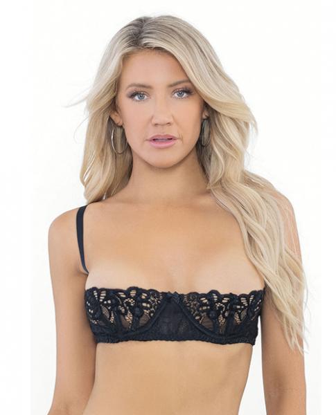 Lace Bra W/underwire Boning Cups Black 34 - Click Image to Close