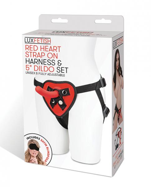 Lux Fetish 5" Dildo W/red Heart Strap On Harness Set