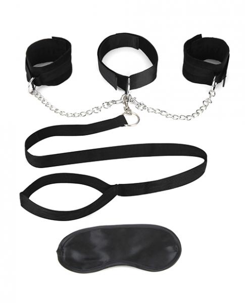 Lux Fetish Collar, Cuffs & Leash Set Black - Click Image to Close