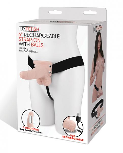 Lux Fetish 6" Rechargeable Strap On W/balls - Ivory