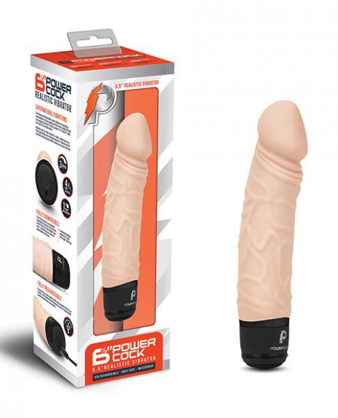 Powercocks 6.5" Realistic Vibrator - Ivory - Click Image to Close