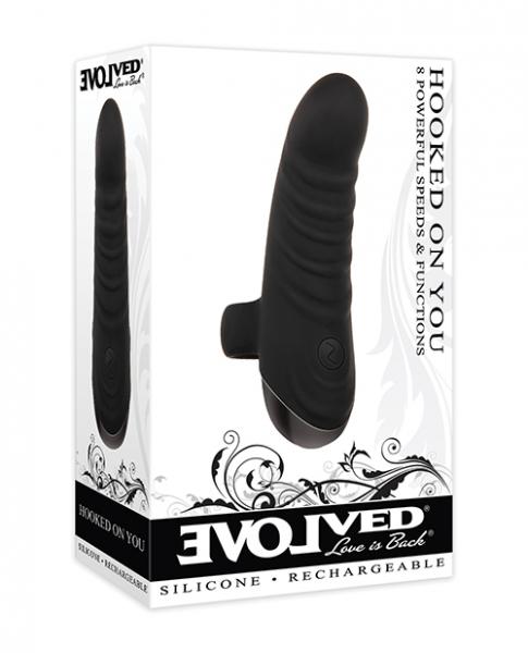 Evolved Hooked On You Curved Finger Vibrator - Black - Click Image to Close