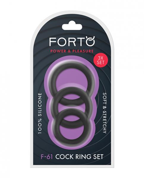 Forto F-61 Liquid 3 Piece Cock Ring Set - Black - Click Image to Close