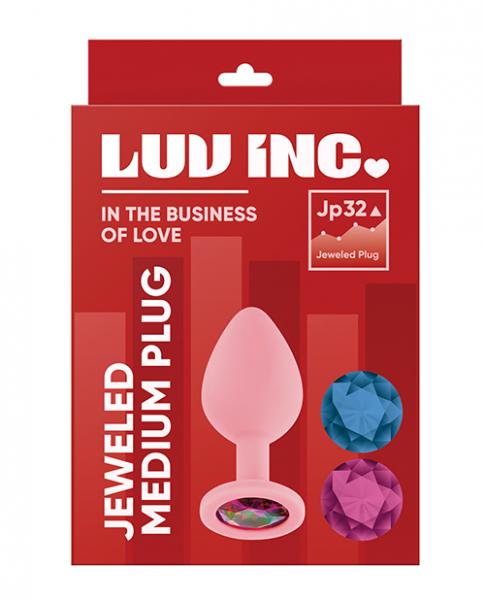 Luv Inc. Jeweled Silicone Butt Plug W/three Stones - Medium Light Pink - Click Image to Close