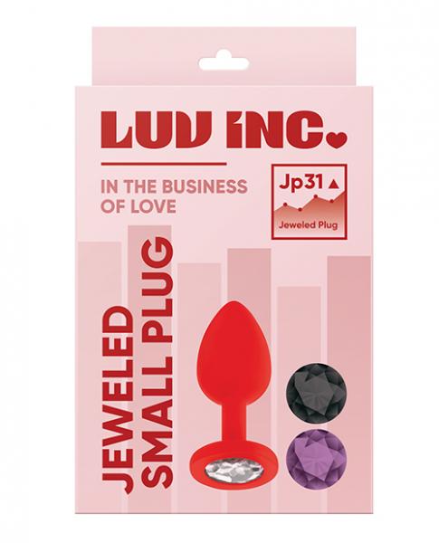 Luv Inc. Jeweled Silicone Butt Plug W/three Stones - Small Red