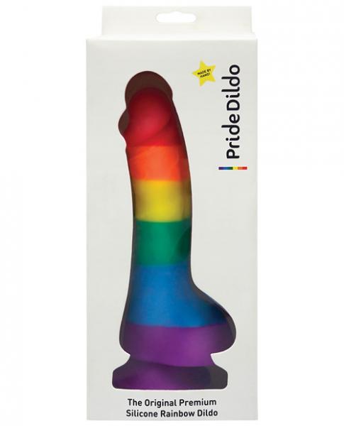 Pride Dildo with Balls Silicone Rainbow - Click Image to Close