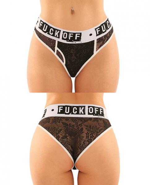 Vibes Buddy Fuck Off Lace Boy Brief & Lace Thong Black L/xl - Click Image to Close