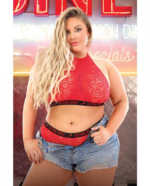 Vibes Extra Spicy Halter Bralette & Cheeky Panty Chili Red Qn - Click Image to Close