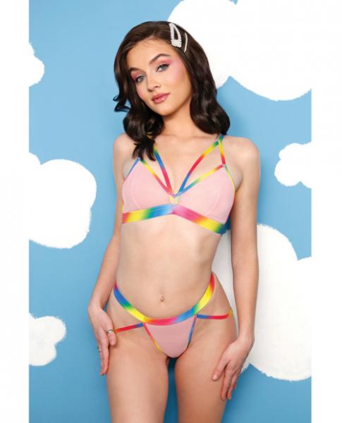 Vibes Make It Rain Caged Bralette & Panty W/booty Rainbow M/l - Click Image to Close