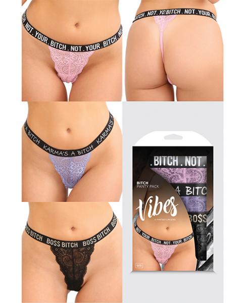 Vibes Bitch 3 Pack Lace Panty Assorted Colors O/s - Click Image to Close