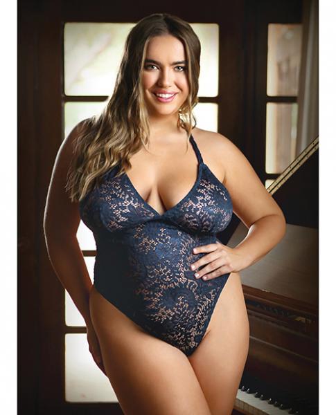 Curve Cara Stretch Lace Teddy W/snap Crotch Ink Blue 3x/4x