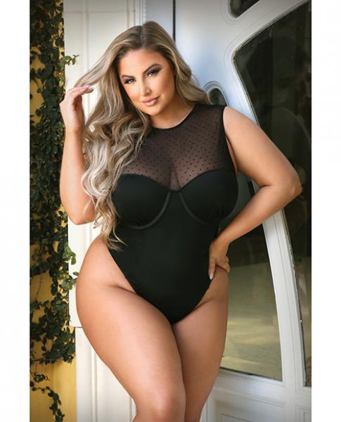 Curve Raven High Neck Bodysuit W/snap Crotch Black 3x/4x