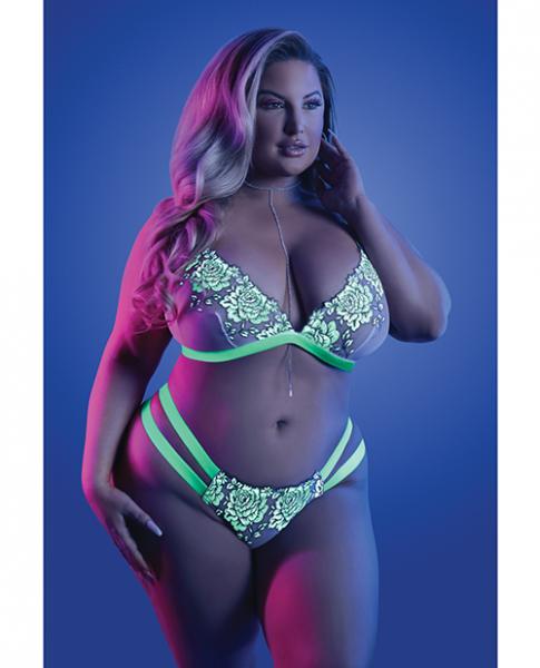 Glow Night Vision Glow In The Dark Bralette & Cage Panty Qn